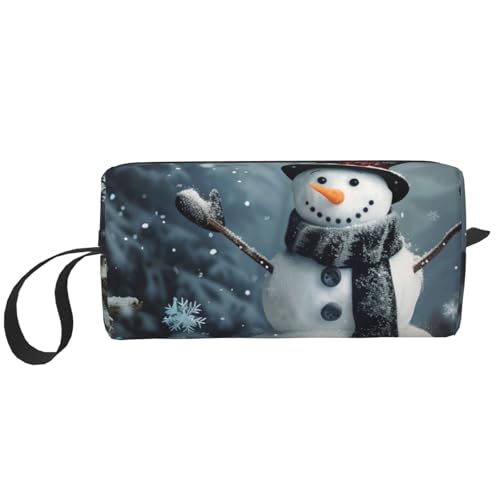 Kosmetiktasche für Damen, Motiv: Sonnenuntergang, Ozean, für Reisen, Kulturbeutel, Zubehör, Organizer mit Griff, Reißverschluss, Christmas Happy Snowman 1, Einheitsgröße, Kosmetiktasche von JKSEEPYN