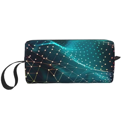 Kosmetiktasche mit Bierblasendruck, Make-up-Tasche für Damen, Reise-Kulturbeutel, Zubehör, Organizer mit Griff, Reißverschluss, Abstrakter polygonaler Raum, Einheitsgröße, Kosmetiktasche von JKSEEPYN