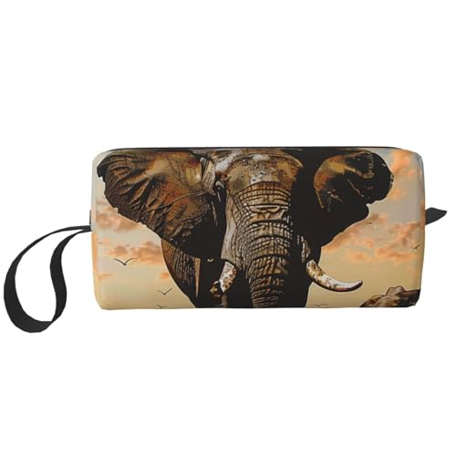 Kosmetiktasche mit Bierblasendruck, Make-up-Tasche für Damen, Reise-Kulturbeutel, Zubehör, Organizer mit Griff, Reißverschluss, Afrikanischer Elefant, Einheitsgröße, Kosmetiktasche von JKSEEPYN