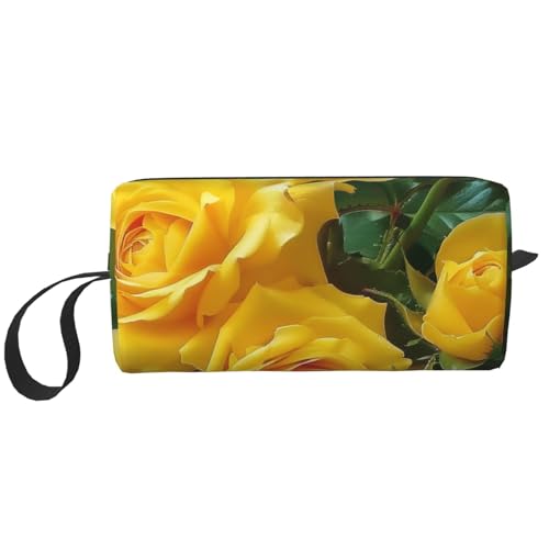 Kosmetiktasche mit Bierblasendruck, Make-up-Tasche für Damen, Reise-Kulturbeutel, Zubehör, Organizer mit Griff, Reißverschluss, Gelbe Rosen, Einheitsgröße, Kosmetiktasche von JKSEEPYN