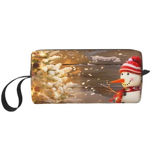 Kosmetiktasche mit Entenmotiv, Make-up-Tasche für Damen, Reise-Kulturbeutel, Zubehör, Organizer mit Griff, Reißverschluss, Weihnachten und Schneemann, Einheitsgröße, Kosmetiktasche von JKSEEPYN
