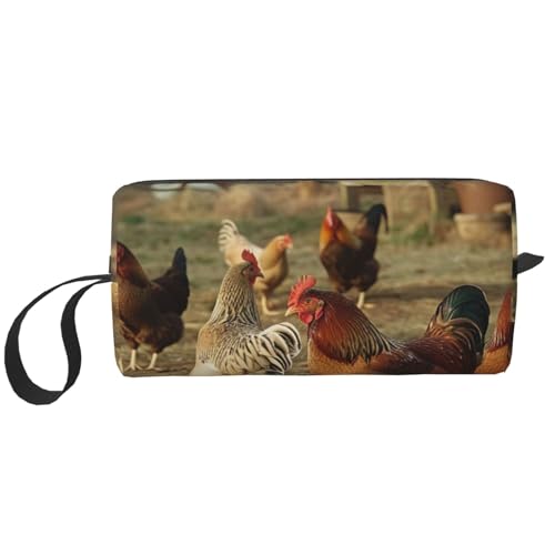 Kosmetiktasche mit Glühwürmchen und Laternenaufdruck, Make-up-Tasche für Damen, Reise-Kulturbeutel, Zubehör, Organizer mit Griff, Reißverschluss, Bauernhof-Hühner, Einheitsgröße, Kosmetiktasche von JKSEEPYN