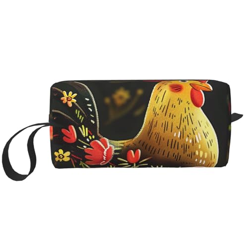 Kosmetiktasche mit Glühwürmchen und Laternenaufdruck, Make-up-Tasche für Damen, Reise-Kulturbeutel, Zubehör, Organizer mit Griff, Reißverschluss, Niedliche Hahn-Hühner, Einheitsgröße, Kosmetiktasche von JKSEEPYN