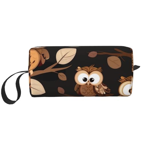 Kosmetiktasche mit Glühwürmchen und Laternenaufdruck, Make-up-Tasche für Damen, Reise-Kulturbeutel, Zubehör, Organizer mit Griff, Reißverschluss, Niedliche braune Cartoon-Eulen, Einheitsgröße von JKSEEPYN