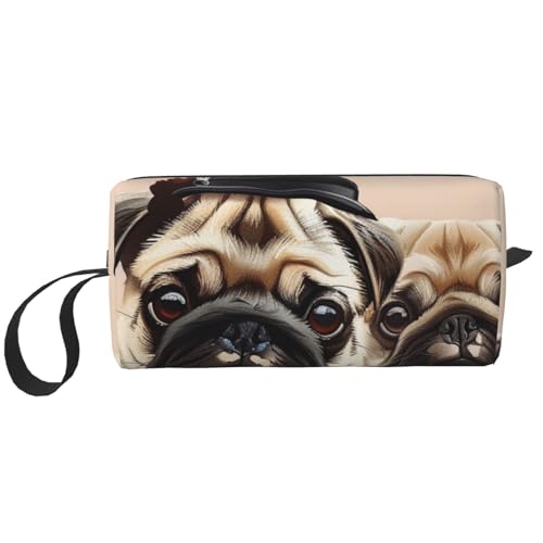 Kosmetiktasche mit Glühwürmchen und Laternenaufdruck, Make-up-Tasche für Damen, Reise-Kulturbeutel, Zubehör, Organizer mit Griff, Reißverschluss, Niedlicher Mops, Einheitsgröße, Kosmetiktasche von JKSEEPYN