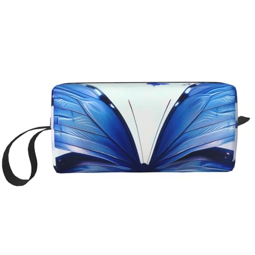 Kosmetiktasche mit Glühwürmchen und Laternenaufdruck, Make-up-Tasche für Damen, Reise-Kulturbeutel, Zubehör, Organizer mit Griff, Reißverschluss, Niedlicher blauer Schmetterling, Einheitsgröße von JKSEEPYN