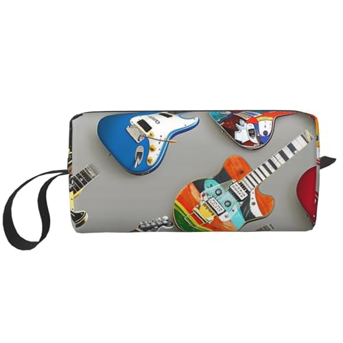 Kosmetiktasche mit Kreuzfahrtschiff-Aufdruck, Make-up-Tasche für Damen, Reise-Kulturbeutel, Zubehör, Organizer mit Griff, Reißverschluss, Bunte Gitarren 1, Einheitsgröße, Kosmetiktasche von JKSEEPYN