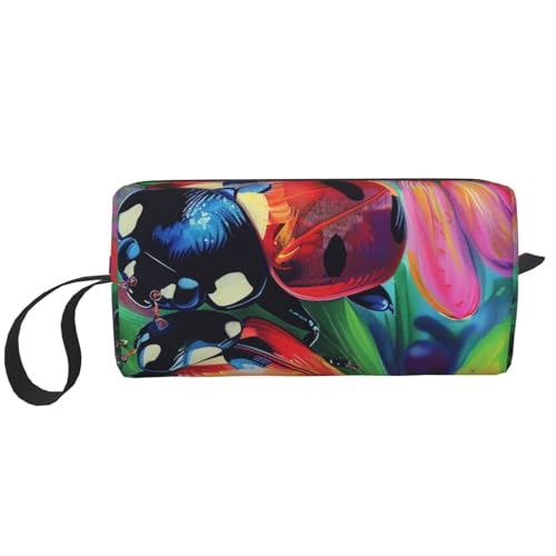 Kosmetiktasche mit Kreuzfahrtschiff-Aufdruck, Make-up-Tasche für Damen, Reise-Kulturbeutel, Zubehör, Organizer mit Griff, Reißverschluss, Bunte Marienkäfer, Einheitsgröße, Kosmetiktasche von JKSEEPYN