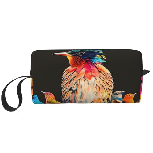 Kosmetiktasche mit Kreuzfahrtschiff-Aufdruck, Make-up-Tasche für Damen, Reise-Kulturbeutel, Zubehör, Organizer mit Griff, Reißverschluss, Bunter Vogel 1, Einheitsgröße, Kosmetiktasche von JKSEEPYN