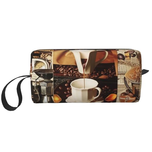 Kosmetiktasche mit Kreuzfahrtschiff-Aufdruck, Make-up-Tasche für Damen, Reise-Kulturbeutel, Zubehör, Organizer mit Griff, Reißverschluss, Kaffee-Collage, Einheitsgröße, Kosmetiktasche von JKSEEPYN