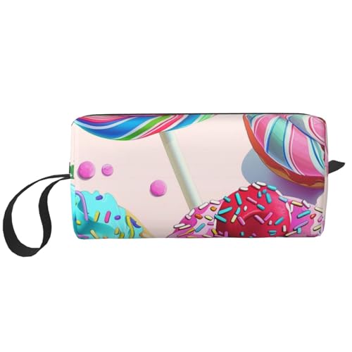 Kosmetiktasche mit Kreuzfahrtschiff-Aufdruck, Make-up-Tasche für Damen, Reise-Kulturbeutel, Zubehör, Organizer mit Griff, Reißverschluss, Süßer Lollipop-Cupcake-Donut, Einheitsgröße, Kosmetiktasche von JKSEEPYN