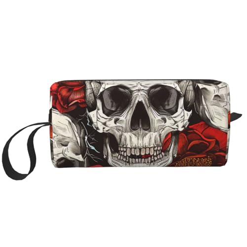 Kosmetiktasche mit Meerjungfrauen-Drucken, Make-up-Tasche für Damen, Reise-Kulturbeutel, Zubehör, Organizer mit Griff, Reißverschluss, Halloween Totenkopf, Einheitsgröße, Kosmetiktasche von JKSEEPYN
