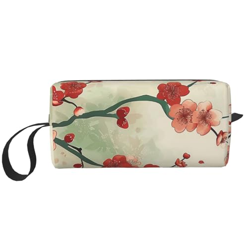 Kosmetiktasche mit Meerjungfrauen-Drucken, Make-up-Tasche für Damen, Reise-Kulturbeutel, Zubehör, Organizer mit Griff, Reißverschluss, Japanisches Frühlings-Pflaumenblumen, Einheitsgröße von JKSEEPYN