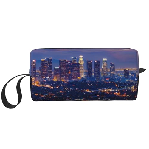 Kosmetiktasche mit Meerjungfrauen-Drucken, Make-up-Tasche für Damen, Reise-Kulturbeutel, Zubehör, Organizer mit Griff, Reißverschluss, Los Angeles Skyline, Einheitsgröße, Kosmetiktasche von JKSEEPYN