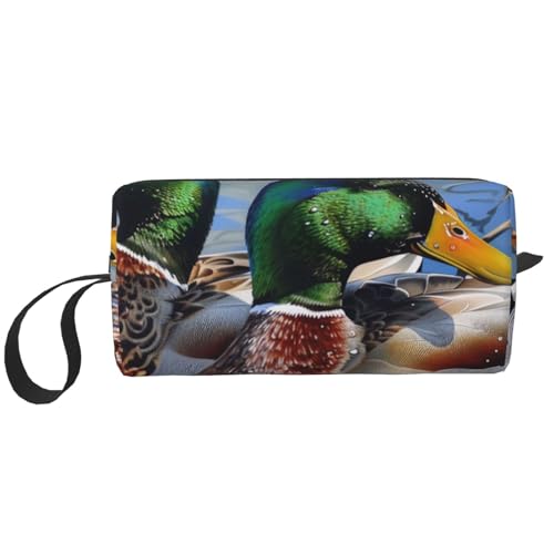 Kosmetiktasche mit Meerjungfrauen-Drucken, Make-up-Tasche für Damen, Reise-Kulturbeutel, Zubehör, Organizer mit Griff, Reißverschluss, Stockente 1, Einheitsgröße, Kosmetiktasche von JKSEEPYN