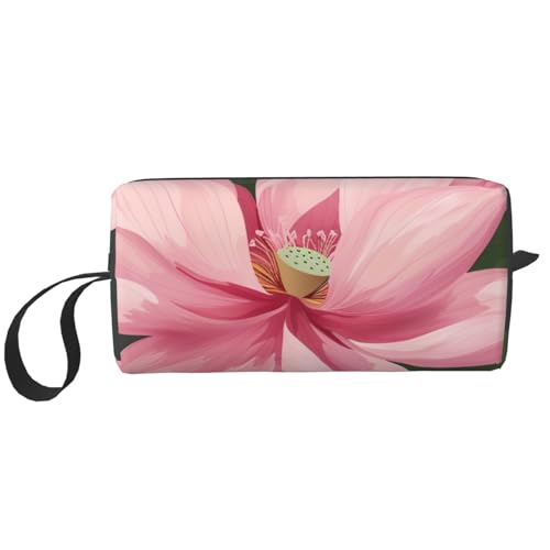 Kosmetiktasche mit Schmetterlings-Aufdruck, für Damen, Reise-Kulturbeutel, Zubehör, Organizer mit Griff, Reißverschluss, Lotusblume 1, Einheitsgröße, Kosmetiktasche von JKSEEPYN