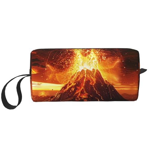 Kosmetiktasche mit Sonnenblumen-Motiv, Make-up-Tasche für Damen, Reise-Kulturbeutel, Zubehör, Organizer mit Griff, Reißverschluss, Vulkan, Einheitsgröße, Kosmetiktasche von JKSEEPYN