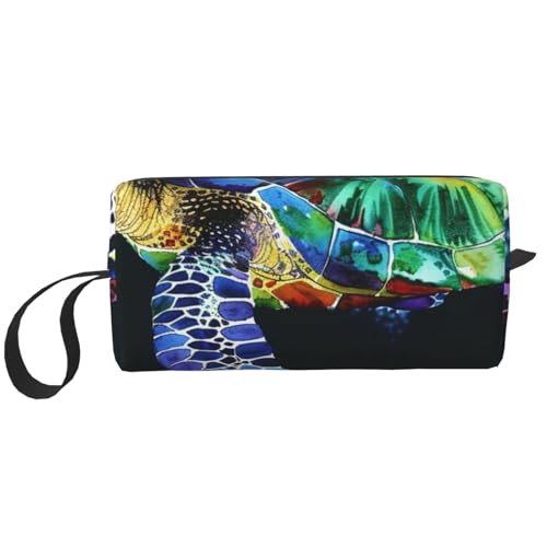 Kosmetiktasche mit Totenkopf-Motiv, für Damen, Reise-Kulturbeutel, Zubehör, Organizer mit Griff, Reißverschluss, Meeresschildkröte 1, Einheitsgröße, Kosmetiktasche von JKSEEPYN