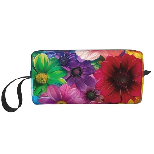 Kosmetiktasche mit Totenkopf-Motiv, für Damen, Reise-Kulturbeutel, Zubehör, Organizer mit Griff, Reißverschluss, Regenbogenblumen, Einheitsgröße, Kosmetiktasche von JKSEEPYN