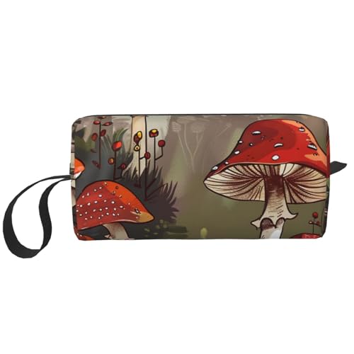 Kosmetiktasche mit Totenkopf-Motiv, für Damen, Reise-Kulturbeutel, Zubehör, Organizer mit Griff, Reißverschluss, Rote Pilze, Einheitsgröße, Kosmetiktasche von JKSEEPYN