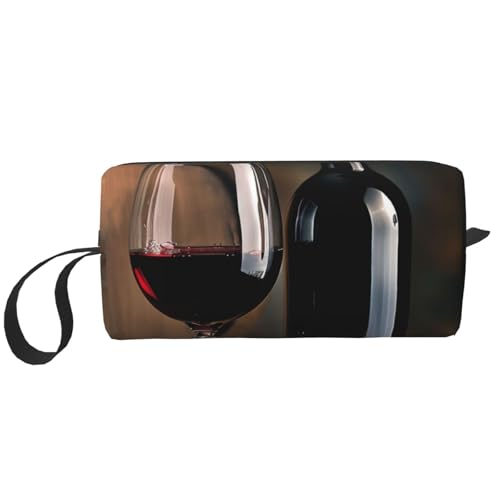 Kosmetiktasche mit Totenkopf-Motiv, für Damen, Reise-Kulturbeutel, Zubehör, Organizer mit Griff, Reißverschluss, Rotweinflasche Glas, Einheitsgröße, Kosmetiktasche von JKSEEPYN
