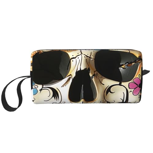 Kosmetiktasche mit Totenkopf-Motiv, für Damen, Reise-Kulturbeutel, Zubehör, Organizer mit Griff, Reißverschluss, Totenkopf 1, Einheitsgröße, Kosmetiktasche von JKSEEPYN