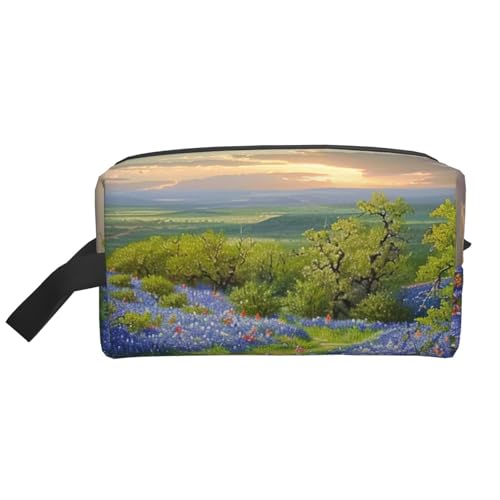 Kosmetiktasche mit Wildblumen-Motiv und Sonnenblumen-Aufdruck, große Kapazität, Reißverschluss, Kosmetiktasche, Reise-Kulturbeutel, Organizer mit Griff, Texas Bluebonnets Landschaft, Einheitsgröße Kosmetiktasche mit Wildblumen-Motiv und Sonnenblumen-Aufdruck, große Kapazität, Reißverschluss, Kosmetiktasche, Reise-Kulturbeutel, Organizer mit Griff, Texas Bluebonnets Landschaft, Einheitsgröße von JKSEEPYN