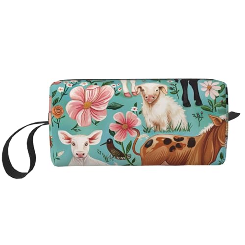 Kosmetiktasche mit amerikanischer Flagge, Motiv: Feuerwerk, Motiv: 4. Juli, Make-up-Tasche für Damen, Reise-Kulturbeutel, Zubehör, Organizer mit Griff, Reißverschluss, FARM TIER, Einheitsgröße von JKSEEPYN