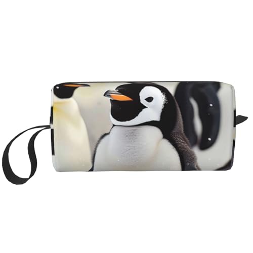 Kosmetiktasche mit amerikanischer Flagge, Motiv: Feuerwerk, Motiv: 4. Juli, Make-up-Tasche für Damen, Reise-Kulturbeutel, Zubehör, Organizer mit Griff, Reißverschluss, Niedliches Pinguin-Tiermuster von JKSEEPYN