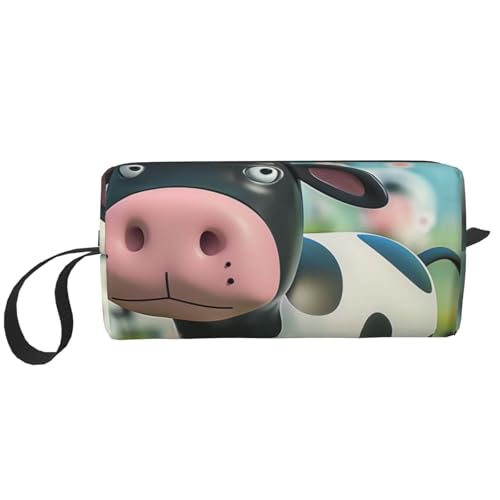 Kosmetiktasche mit amerikanischer Flagge, Motiv: Feuerwerk, Motiv: 4. Juli, Make-up-Tasche für Damen, Reise-Kulturbeutel, Zubehör, Organizer mit Griff, Reißverschluss, Süße Kuh, Einheitsgröße von JKSEEPYN