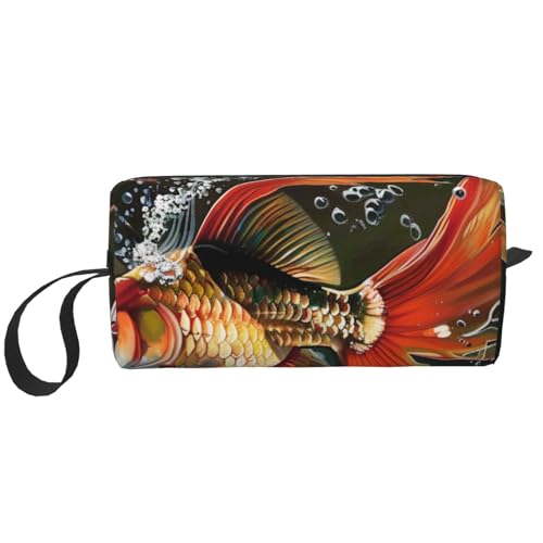 Kosmetiktasche mit gestreiftem Rosen- und Leopardenmuster, Make-up-Tasche für Damen, Reise-Kulturbeutel, Zubehör, Organizer mit Griff, Reißverschluss, Saflower Fliegender Fisch, Einheitsgröße von JKSEEPYN