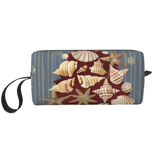 Kosmetiktasche mit gestreiftem Rosen- und Leopardenmuster, Make-up-Tasche für Damen, Reise-Kulturbeutel, Zubehör, Organizer mit Griff, Reißverschluss, Schneeflocke, Muschel, Weihnachten, Einheitsgröße von JKSEEPYN