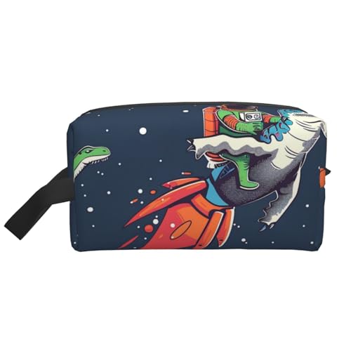 Kosmetiktasche mit gotischem Rosenmuster, große Kapazität, Reißverschluss, Kosmetiktasche, Reise-Kulturbeutel, Organizer mit Griff, Lustiger Astronaut, niedliche Dinosaurier-Rakete, Einheitsgröße von JKSEEPYN