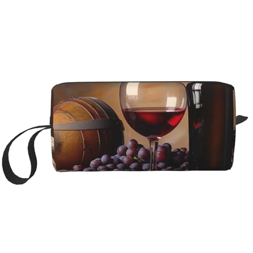 Kosmetiktasche mit haarigem Frettchen-Aufdruck, Make-up-Tasche für Damen, Reise-Kulturbeutel, Zubehör, Organizer mit Griff, Reißverschluss, Traubenwein, Einheitsgröße, Kosmetiktasche von JKSEEPYN