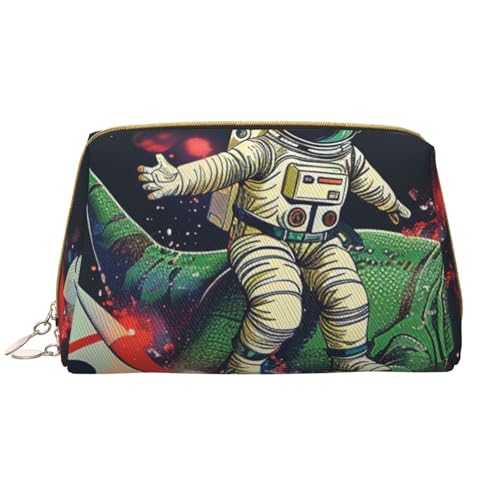 Kosmetiktasche mit lustigem Astronauten-Dinosaurier-Raketen-Druck, für Damen, Mutter, große PVC-Leder, Reise-Make-up-Tasche, niedliches Geschenk, Kulturbeutel mit Reißverschluss, weiß, Einheitsgröße, von JKSEEPYN