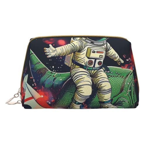Kosmetiktasche mit lustigem Astronauten-Dinosaurier-Raketen-Druck, für Damen, Mutter, kleine PVC-Leder, Reise-Make-up-Tasche, niedliches Geschenk, Kulturbeutel mit Reißverschluss, weiß, Einheitsgröße, von JKSEEPYN
