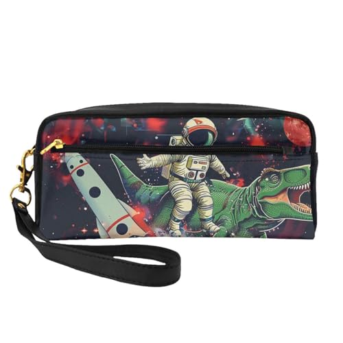 Kosmetiktasche mit lustigem Astronauten-Dinosaurier-Raketen-Motiv, für Damen, Mutter, stilvolle und tragbare Make-up-Tasche, süßes Geschenk, Reise-Kulturbeutel mit Reißverschluss, Schwarz , von JKSEEPYN