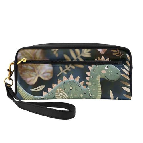 Kosmetiktasche mit niedlichem Dinosaurier-Aufdruck für Damen, Mutter, stilvolle und tragbare Leder-Make-up-Tasche, süßes Geschenk, Reise-Kulturbeutel mit Reißverschluss, Schwarz , Einheitsgröße, von JKSEEPYN