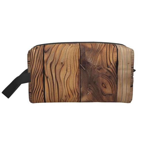 Kosmetiktasche mit schwarzem und weißem Rosenmuster, für Damen und Mädchen, große Kapazität, Reißverschluss, Kosmetiktasche, Reise-Kulturbeutel, Organizer mit Griff, Holzmaserung 1, Einheitsgröße von JKSEEPYN