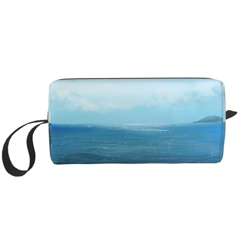 Kosmetiktasche mit tropischem Strandpflanzen-Motiv, Make-up-Tasche für Damen, Reise-Kulturbeutel, Zubehör, Organizer mit Griff, Reißverschluss, Das Meer, Einheitsgröße, Kosmetiktasche von JKSEEPYN