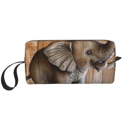 Kosmetiktasche mit tropischem Strandpflanzen-Motiv, Make-up-Tasche für Damen, Reise-Kulturbeutel, Zubehör, Organizer mit Griff, Reißverschluss, Sonnenblumen-Elefant Holzboden, Einheitsgröße von JKSEEPYN