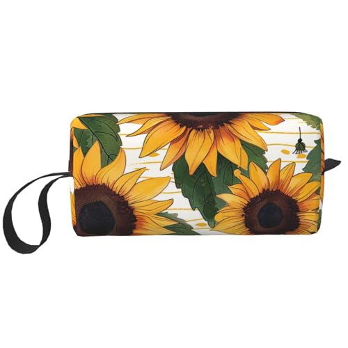 Kosmetiktasche mit tropischem Strandpflanzen-Motiv, Make-up-Tasche für Damen, Reise-Kulturbeutel, Zubehör, Organizer mit Griff, Reißverschluss, Sonnenblumenmuster, Einheitsgröße, Kosmetiktasche von JKSEEPYN
