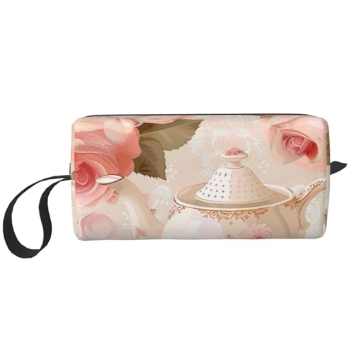 Kosmetiktasche mit violettem Glitzer-Druck, Kosmetiktasche für Damen, Reise-Kulturbeutel, Zubehör, Organizer mit Griff, Reißverschluss, Teebecher mit Rosen Romantisch Shabby, Einheitsgröße von JKSEEPYN