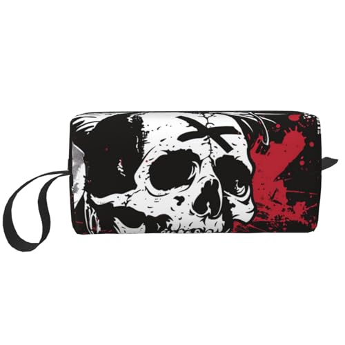 Kosmetiktasche mit violettem Glitzer-Druck, Kosmetiktasche für Damen, Reise-Kulturbeutel, Zubehör, Organizer mit Griff, Reißverschluss, Weißer Punk-Totenkopf, Einheitsgröße, Kosmetiktasche von JKSEEPYN