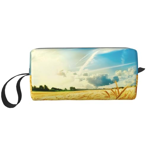 Kosmetiktasche mit violettem Glitzer-Druck, Kosmetiktasche für Damen, Reise-Kulturbeutel, Zubehör, Organizer mit Griff, Reißverschluss, Weizenfeld, Einheitsgröße, Kosmetiktasche von JKSEEPYN