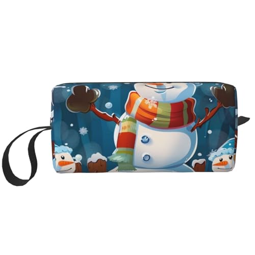 Kosmetiktasche mit violettem Glitzer-Druck, Kosmetiktasche für Damen, Reise-Kulturbeutel, Zubehör, Organizer mit Griff, Reißverschluss, Winter-Schneemann, Einheitsgröße, Kosmetiktasche von JKSEEPYN