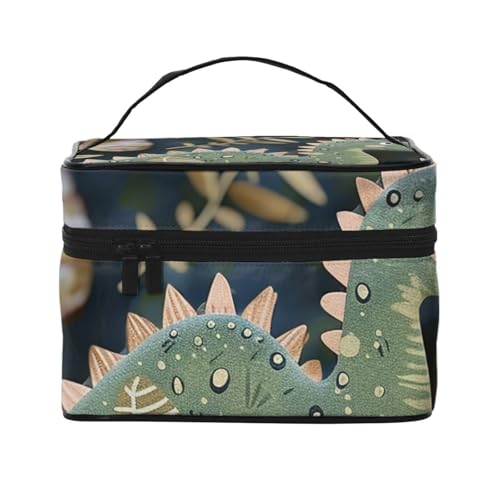 Make-up-Tasche mit Glühwürmchen und Laternenaufdruck, für Damen und Herren, Reise-Kosmetiktasche, groß, weit geöffnet, tragbar, Kulturbeutel mit Griff, Niedlicher Dinosaurier, Einheitsgröße von JKSEEPYN