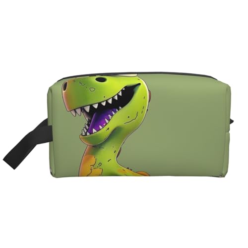 Make-up-Tasche mit Strandmotiv und Sonnenuntergang, Ozean-Aufdruck, große Kapazität, Reißverschluss, Kosmetiktasche, Reise-Kulturbeutel, Organizer mit Griff, Cartoon Dinosaurier, Einheitsgröße von JKSEEPYN