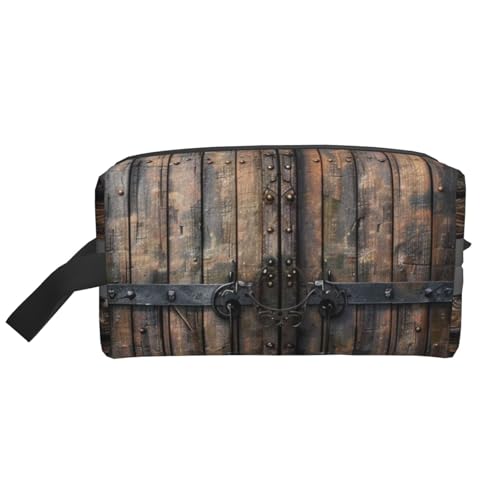 Make-up-Tasche mit Totenkopf-Motiv, für Damen und Mädchen, großes Fassungsvermögen, Reißverschluss, Kosmetiktasche, Reise-Kulturbeutel, Organizer mit Griff, Rustikale Holztür, Einheitsgröße Make-up-Tasche mit Totenkopf-Motiv, für Damen und Mädchen, großes Fassungsvermögen, Reißverschluss, Kosmetiktasche, Reise-Kulturbeutel, Organizer mit Griff, Rustikale Holztür, Einheitsgröße von JKSEEPYN