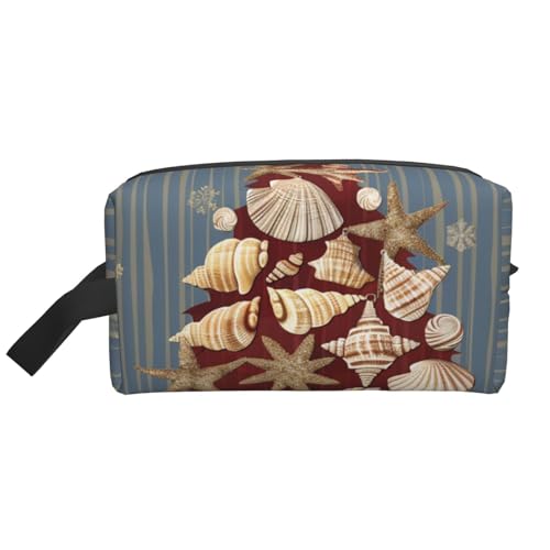 Make-up-Tasche mit gestreiftem Rosen- und Leopardenmuster, große Kapazität, Reißverschluss, Kosmetiktasche, Reise-Kulturbeutel, Organizer mit Griff, Schneeflocke, Muschel, Weihnachten, Einheitsgröße von JKSEEPYN